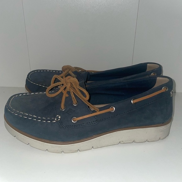 Platform sperry loafers lace up boating shoes navy blue sneakers tennis shoes - Picture 6 of 7